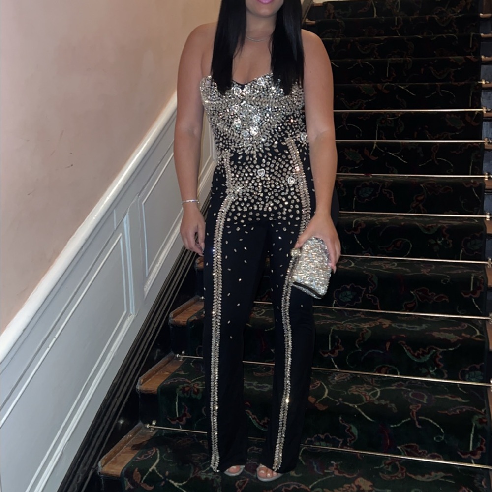 Embellished Black and Silver Jumpsuit